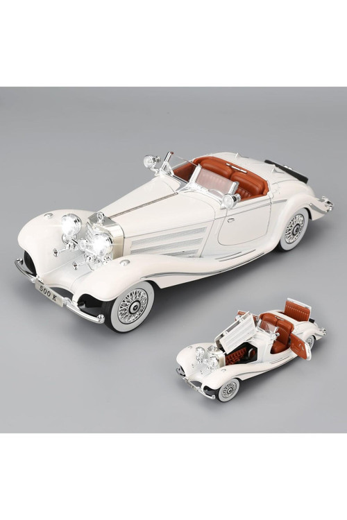 Mercedes 500K 1:24 Diecast Metal Araba Koleksiyon Sesli Işıklı Beyaz