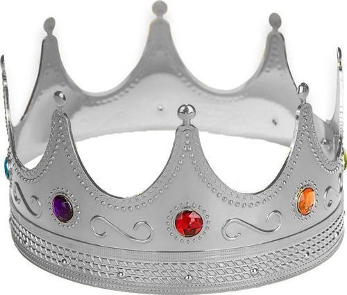 Gümüş Renk Yetişkin Çocuk Uyumlu Kral Tacı Kraliyet Tacı 60 cm