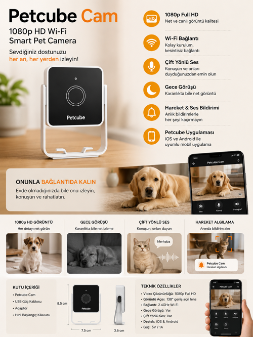🐾 Petcube Cam 1080p HD Wi-Fi Akıllı Evcil Hayvan Kamerası
