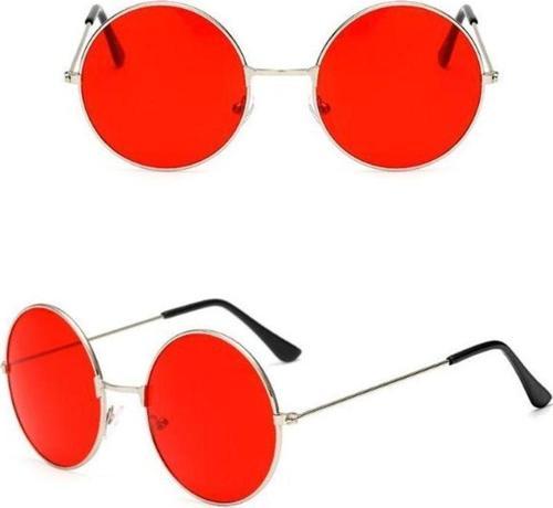 Yuvarlak Cam John Lennon Tarzı Gümüş Çerçeveli Kırmızı Gözlük