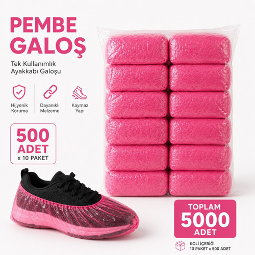 Pembe Galoş 500 Adet x 10 Paket – Toplam 5000 Adet | Tek Kullanımlık Ayakkabı Galoşu