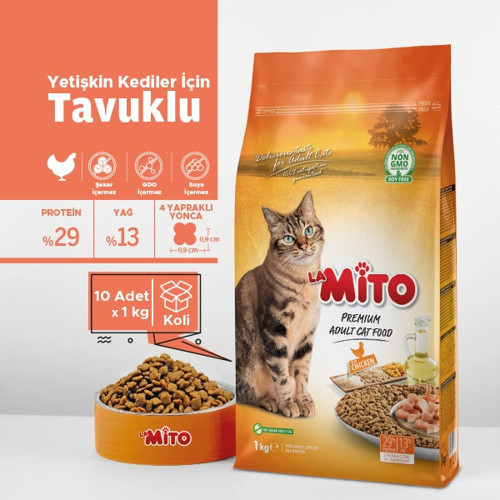 LaMito Tavuklu Yetişkin Kedi Maması 1 Kg (10 Adet)