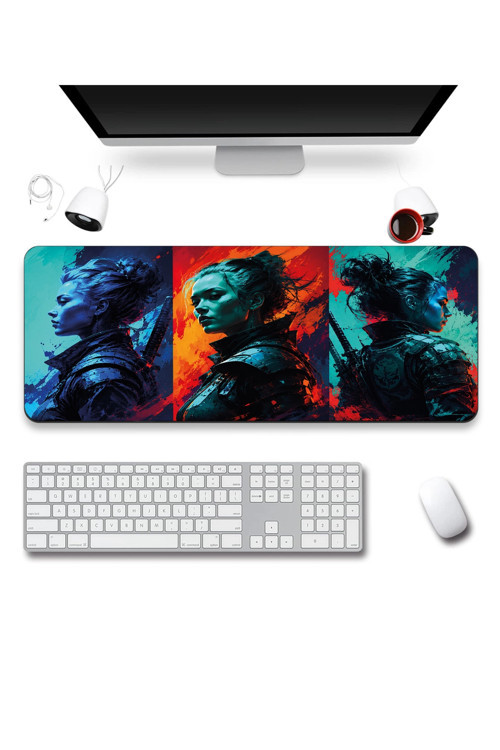 SonicTouch Klavye Mousepad 40x90cm Dikişsiz Pürüzsüz Sıvı Geçirmez Kaymaz Taban Neon Savaşçı