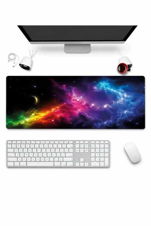 SonicTouch Klavye Mousepad 32x70cm Dikişsiz Pürüzsüz Sıvı Geçirmez Kaymaz Taban Nebula Ufku