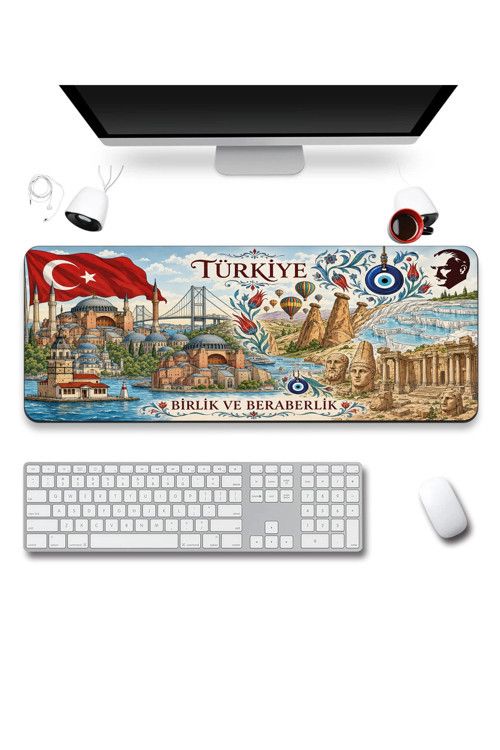 SonicTouch Klavye Mousepad 40x90cm Dikişsiz Pürüzsüz Sıvı Geçirmez Kaymaz Taban Türkiye Mozaiği