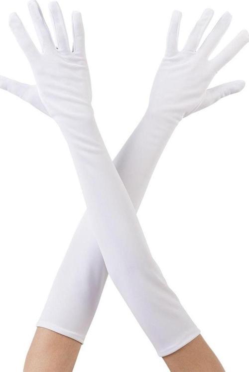 Beyaz Renk Dirseğe Kadar Uzun Kumaş Eldiven 40 cm