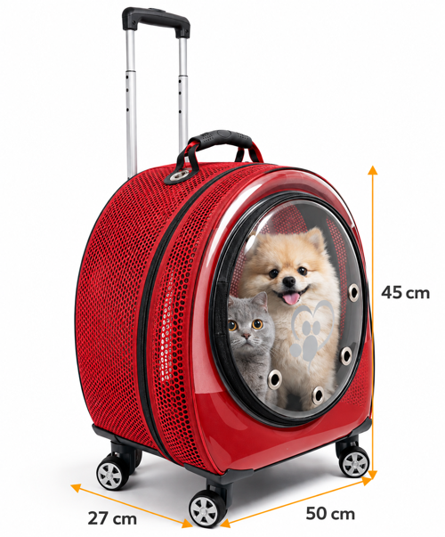 Jumbo Fileli Tekerlekli Kedi Köpek Taşıma Çantası 45 x 50 x 27 cm Kırmızı 15 kg