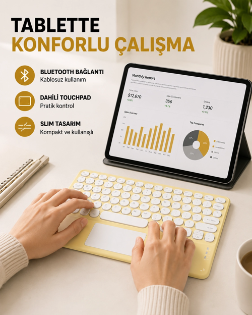 Bluetooth Kablosuz Klavye – İnce Slim Model, Tablet ve Akıllı TV Uyumlu, Sessiz Tuşlu Taşına