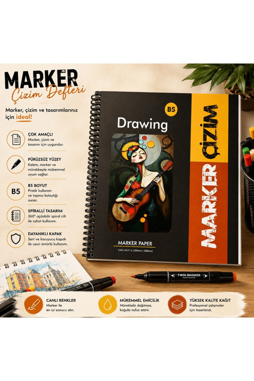 Marker Çizim Defteri , Çizim Defteri 20 cm x 20 cm Boyutunda