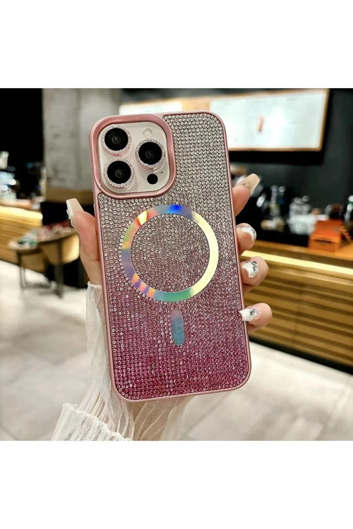İphone 16 Pro Max Kılıf Diamont MagSafe Hologramlı Telefon Kılıfı