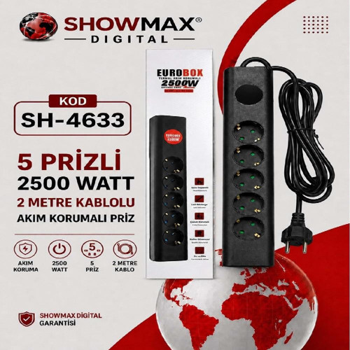 Eurobox SH-4632 4'lü 2Metre Kablolu Akım Korumalı Grup Priz