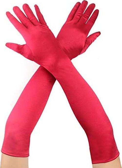 Kırmızı Renk Dirseğe Kadar Uzun Kumaş Eldiven 40 cm