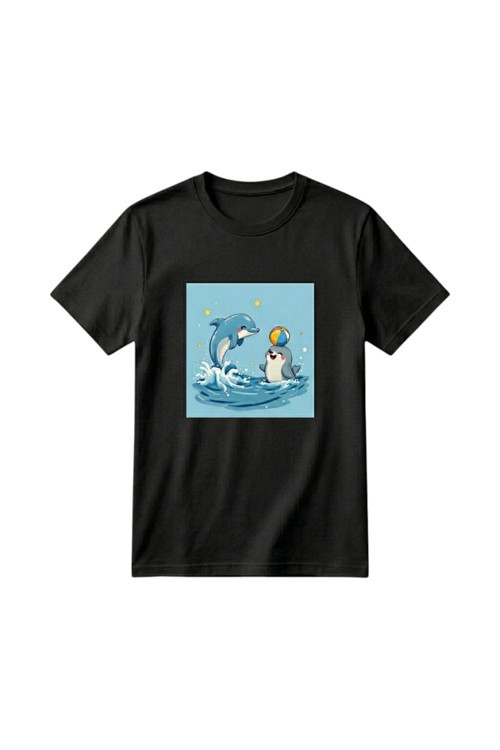 Unisex Kız Erkek Çocuk Baskılı Bisiklet Yaka Kısa Kollu Pamuklu Günlük T-Shirt