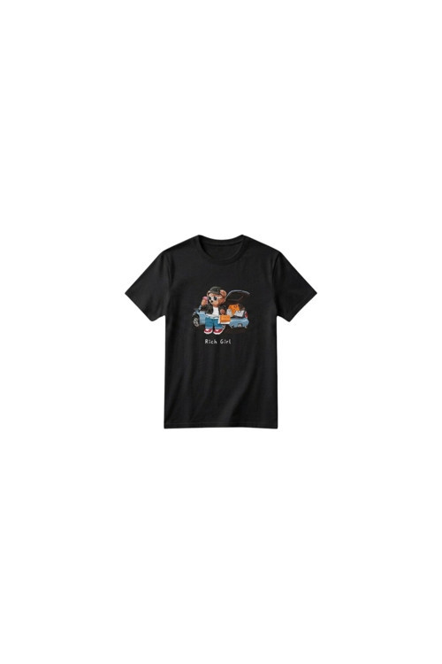 Unisex Kız Erkek Çocuk Baskılı Bisiklet Yaka Kısa Kollu Pamuklu Günlük T-Shirt