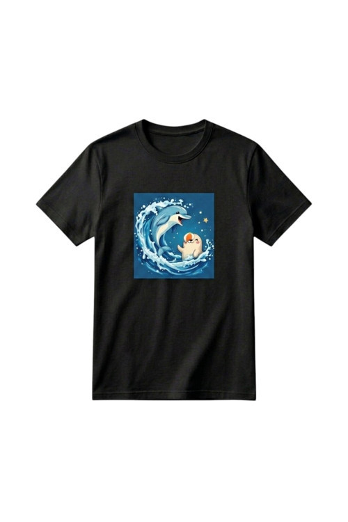 Unisex Kız Erkek Çocuk Baskılı Bisiklet Yaka Kısa Kollu Pamuklu Günlük T-Shirt