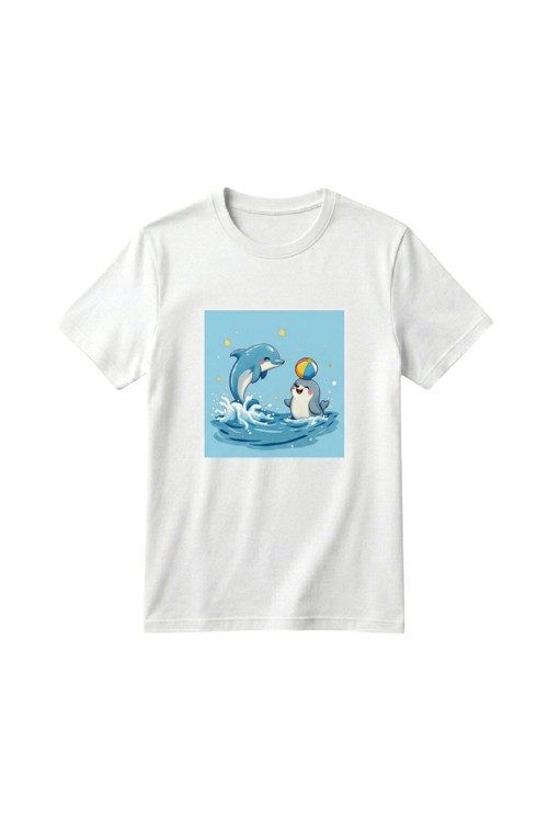 Unisex Kız Erkek Çocuk Baskılı Bisiklet Yaka Kısa Kollu Pamuklu Günlük T-Shirt