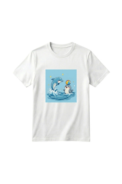 Unisex Kız Erkek Çocuk Baskılı Bisiklet Yaka Kısa Kollu Pamuklu Günlük T-Shirt