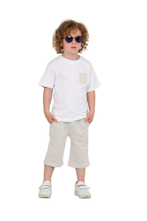 Erkek Çocuk Basic T-Shirt Şort Çizgili Kaprili Yazlık 2'Li Takım