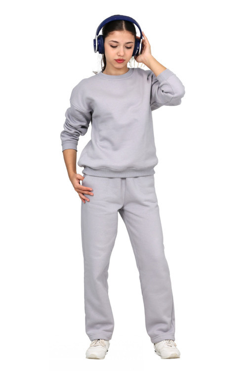 Unisex Kız-Erkek Çocuk 3 İplik Şardonlu Pamuklu Basic Bisiklet Yaka Okul Eşofman Takımı