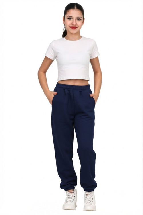 Unisex Kız Erkek Çocuk Paçası Lastikli 3 İplik Şardonlu İçi Pamuklu Okul Eşofman Altı Pantolon