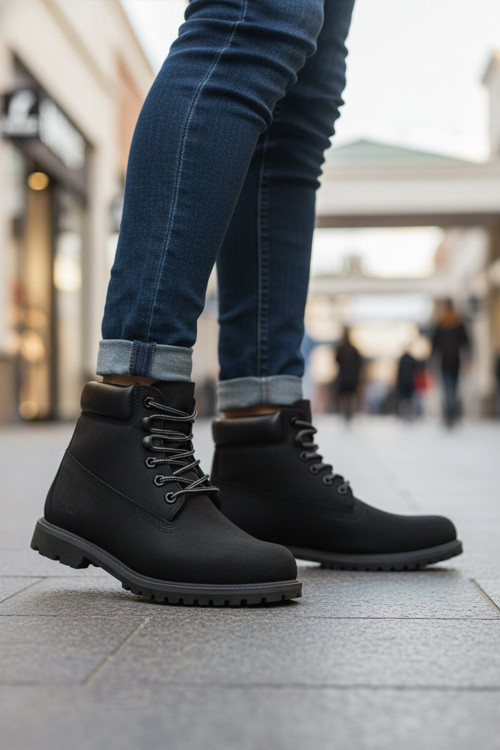 Siyah Nubuk Bağcıklı Kaymaz Tabanlı Unisex Günlük Bot Empresa