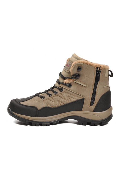 Bej Kürklü Soğuğa Dirençli Kaymaz Tabanlı Bağcıklı Fermuarlı Erkek Outdoor Trekking Bot 980