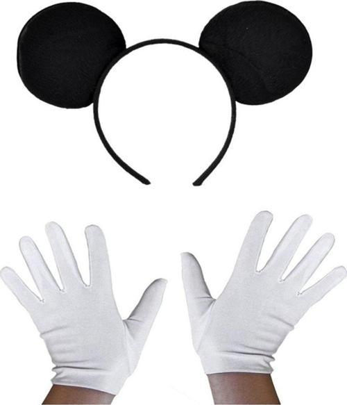 Siyah Mickey Mouse Tacı ve Beyaz Eldiven Seti