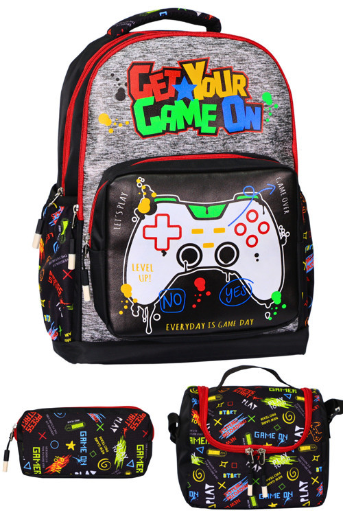 Erkek Okul Çantası Lüx Okul Çantası Kalemlik Beslenme Çanta 3Lü Set Okul Çantası Desenli Game