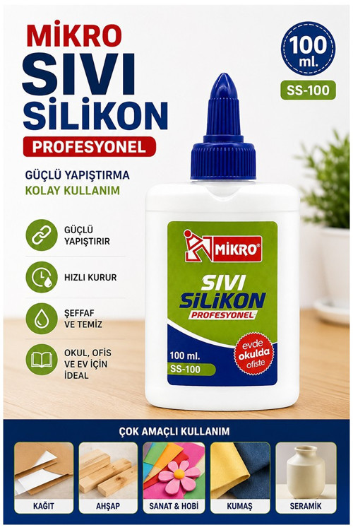 Sıvı Silikon Yapıştırıcı 100 ml 1 Adet Mikro Silikon Yapıştırıcı Sıvı 100 gr Plastik Cam Mermer Kağıt Karton Tahta Köpük