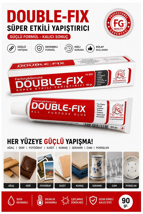 Sıvı Yapıştırıcı 90 Gr Tüp Double-Fix Çok Amaçlı Kuvvetli Yapıştırıcı 1 Adet Okul Büro Yapıştırıcısı Kağıt Karton
