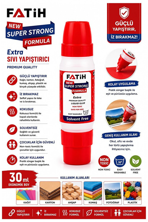 Sıvı Yapıştırıcı Çift Uçlu Şeffaf 30ml 1 Adet Fatih Çift Taraflı Uhu Kağıt Karton Yapıştırıcısı Okul Büro Ofis