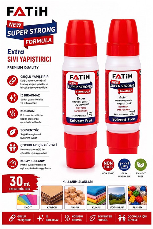 Sıvı Yapıştırıcı Çift Uçlu Şeffaf 30ml 2 Adet Fatih Çift Taraflı Uhu Kağıt Karton Yapıştırıcısı Okul Büro Ofis