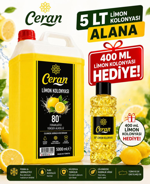 LİMON KOLONYASI 5 LİTRE 80 DERECE 400 ML KOLONYA HEDİYE