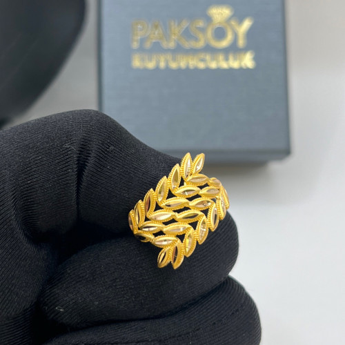 Başak Yaprak Ajurlu Kalemli Altın Yüzük 22 Ayar 4.10 Gram Kadın Hediye - Y01330