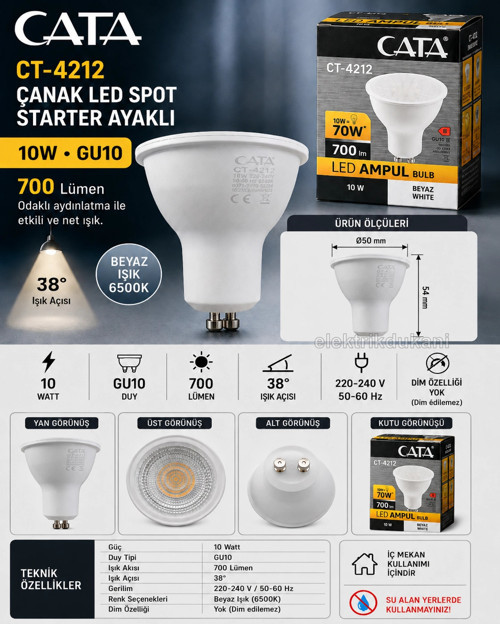 10w BEYAZ GU10 Duylu Çanak Led Spot Ampul 6400k (Starter Duylu) 220 Volt 10 Watt