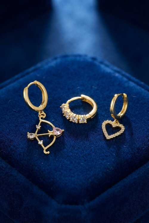 3 lü Set Küpe Gold Renk Eros Yay Detaylı - EBJ260725W44392