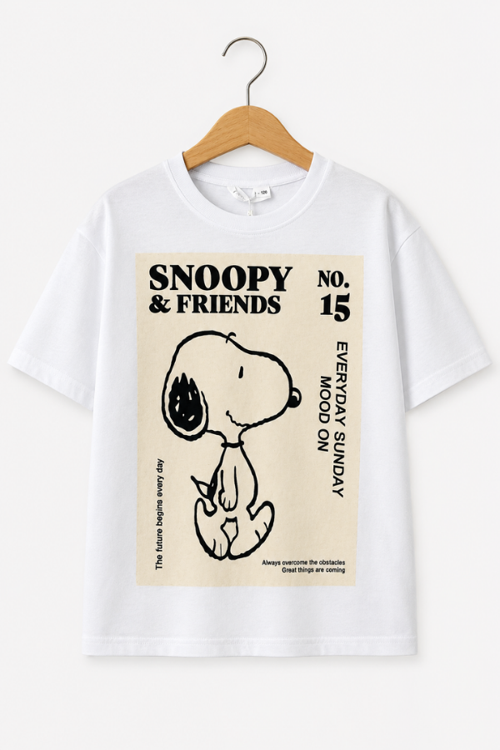 Çocuk Snoopy Baskılı Tişört Beyaz