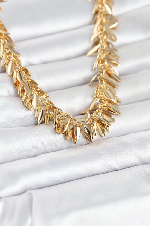 Mey İthalat® Gold Renk Pirinç Saçaklı Kadın Kadın Kolye