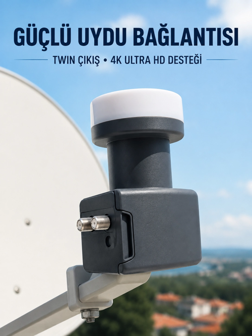 Twin Lnb Çift Uydu Çıkışlı Ku Band Çanak Anten Lnb 0.1 Db