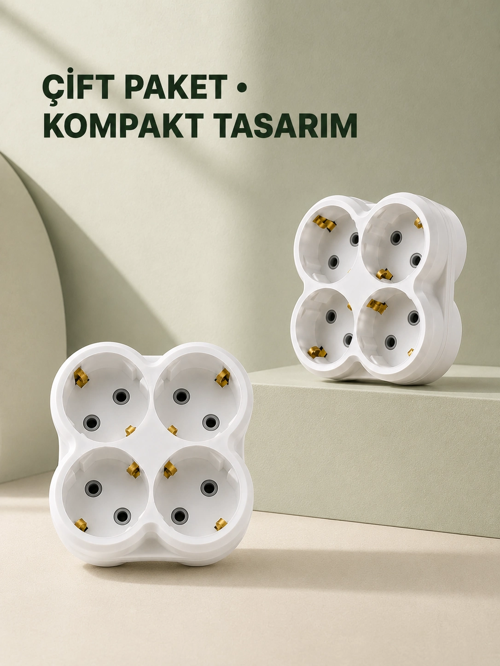 4’Lü Priz Çoğaltıcı 2 Adet Set Duvar Tipi Priz Çoklayıcı Adaptör