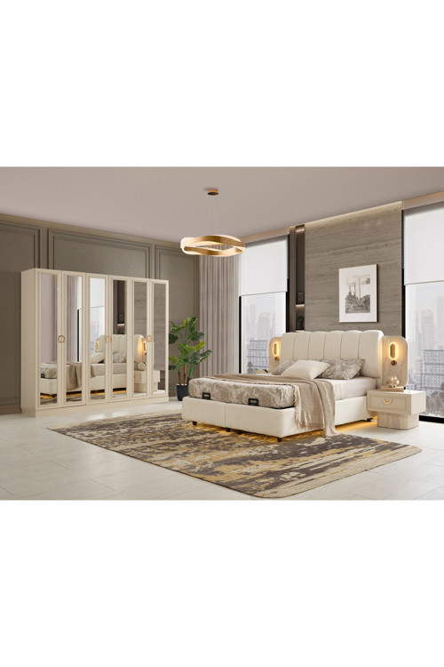 Arven Yatak Odası Takımı 6 Kapılı Dolap Şifonyer Ayna 2 Komodin Komple Mdf