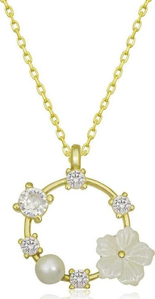 925 Ayar Gümüş Gold Manolya Çiçeği Kadın Kolye