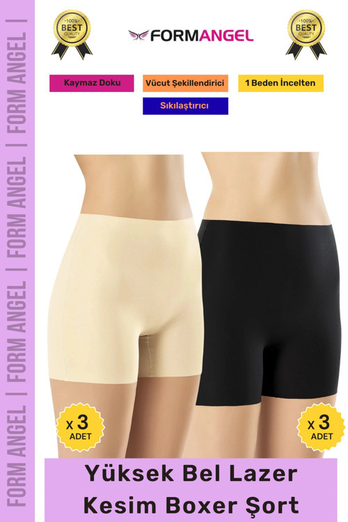 #Korse İz Göstermeyen Lazer Kesim Toparlayıcı Şekillendirici Rahat Yüksek Bel Boxer Korse 6'Lı Set