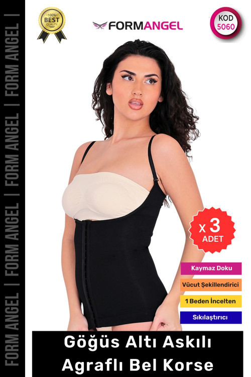 #Korse Vücut Şekillendiren Toparlayıcı Kadın Göğüs Altı Askılı Agraflı Bel Korse - 3 Adet
