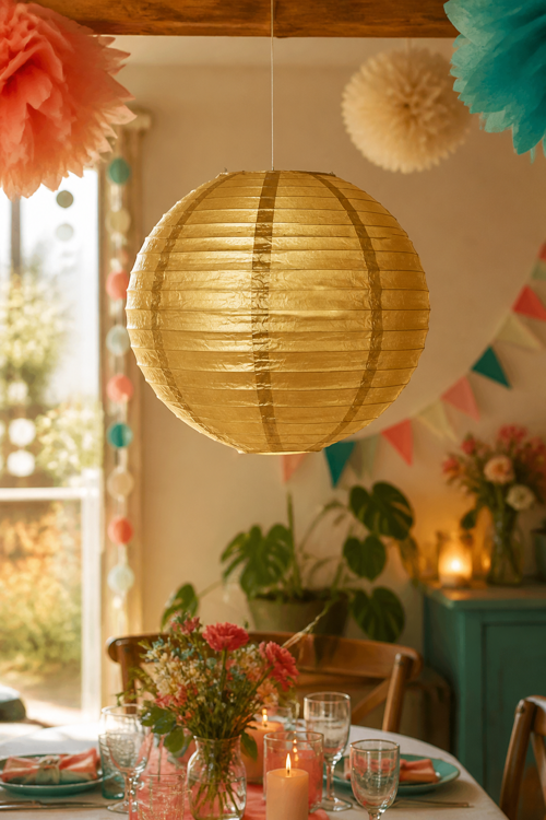 Japon Feneri Çin Feneri Metalik Gold 30 cm Dekoratif Parti Süsü Kutlama ve Mekan Dekoru