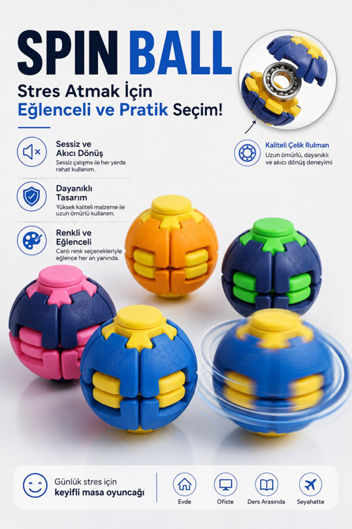 Popspin Basınca Dönen Eğlenceli Top Oyuncağı Renkli - Dönen Top Motor Becerisi Geliştirici Ha