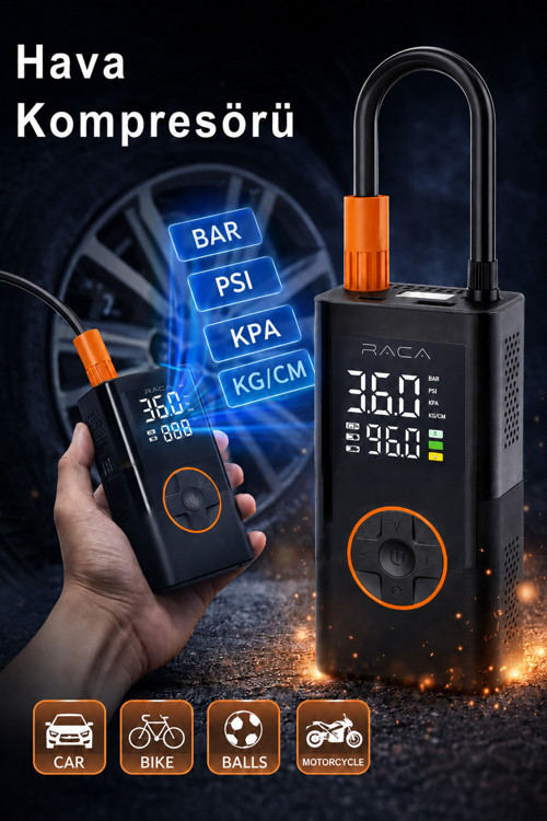 Taşınabilir Dijital Ekranlı Şarjlı Hava Kompresörü 150 PSI Araç Lastik Top Bisiklet Şişirme Pompası LED 3 Modlu