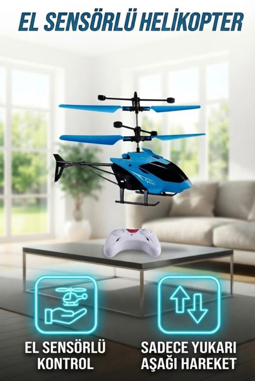 Hareket Sensörlü Kumandalı Şarjlı Mavi Helikopter - Oyuncak Helikopter