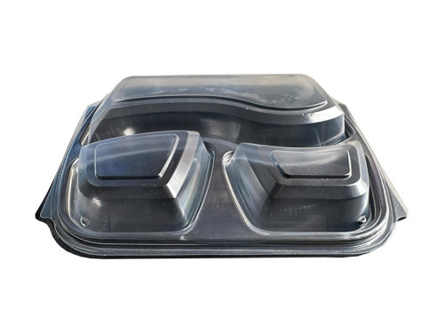 Şeffaf Kapaklı Sıcak Soğuk Isıya Dayanıklı Yemek Salata Kabı - 3 Bölmeli - 21x25 Cm. - 100 Adet