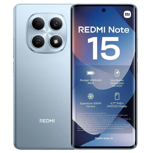 XIAOMI Redmi Note 15, Glacier Blue, 256GB, 8Gb Ram, 8 Çekirdek, 6,77inc Ekran, 20Mpix Ön, 108Mpix Ar
